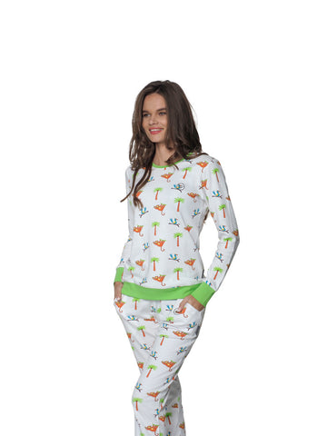 Pyjama dames van katoen met jungle illustraties