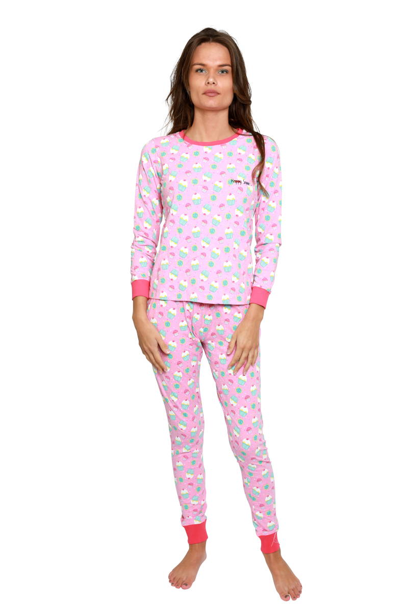 Roze damespyjama met cupcakes