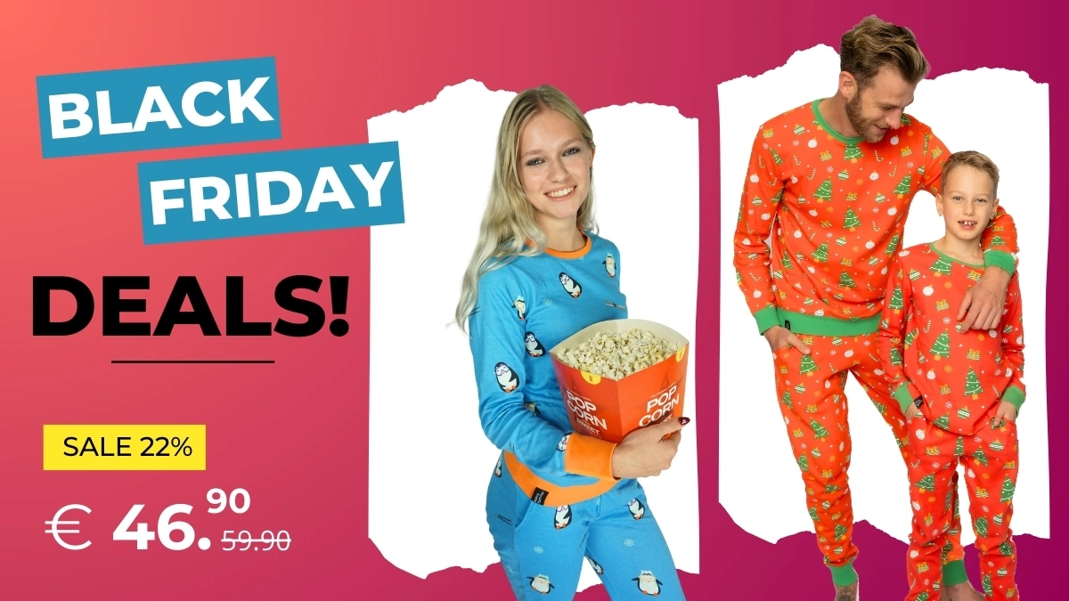 22 procent Black Friday korting op heren en dames pyjama's.